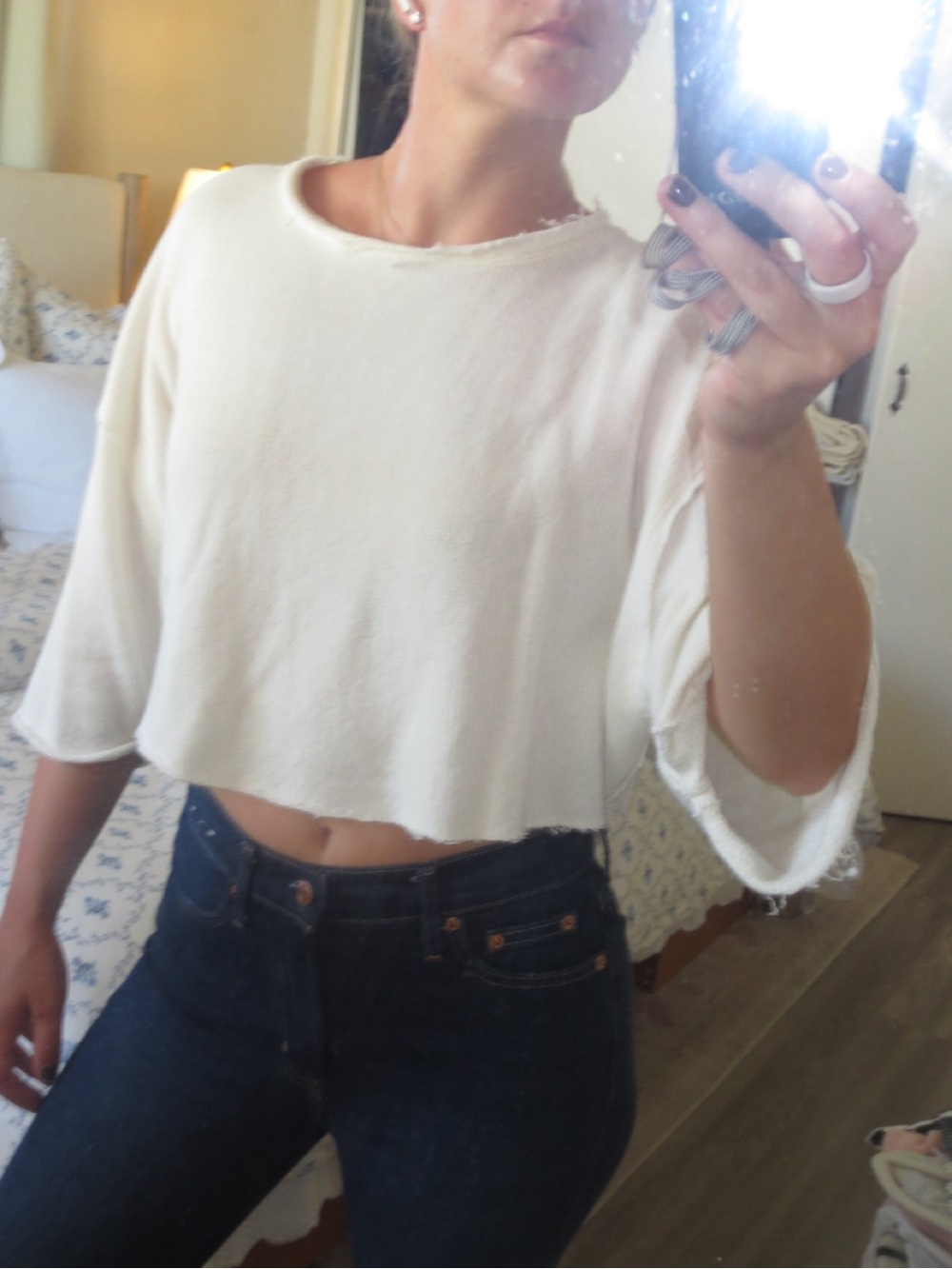 Free People Cropped White Raw-Hem Knit Top - Women
